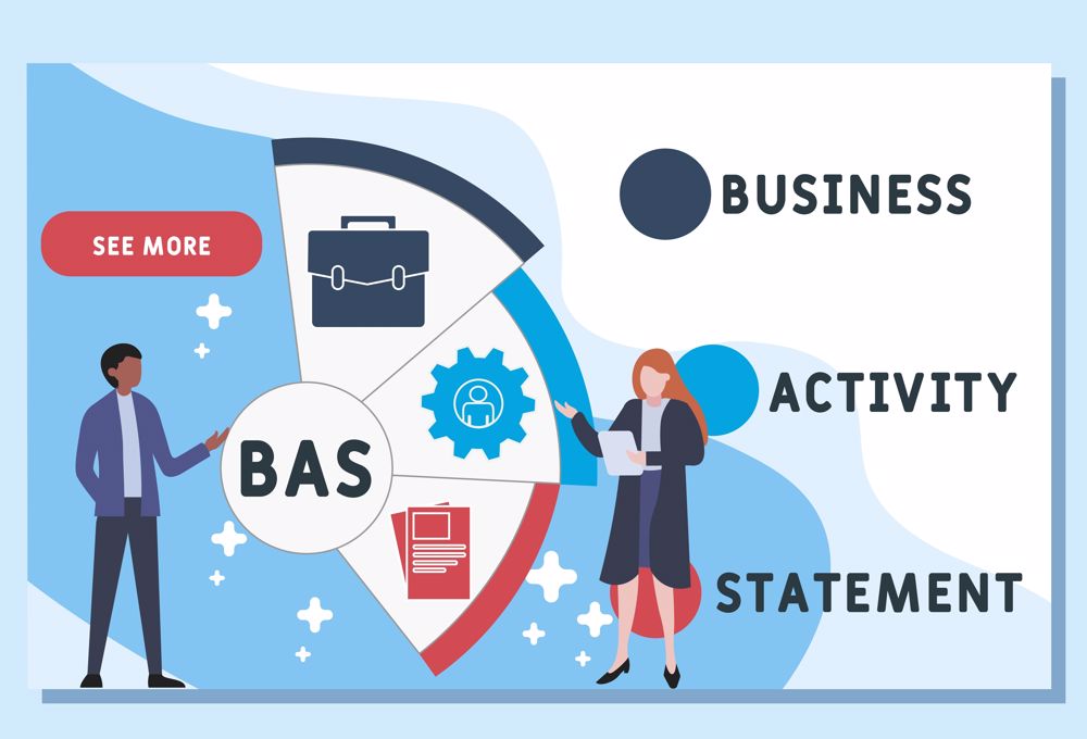 BAS - Business Activity Statement acronym. business concept background. vector illustration concept with keywords and icons. lettering illustration with icons for web banner, flyer,